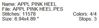 Applique pink high heel machine embroidery design