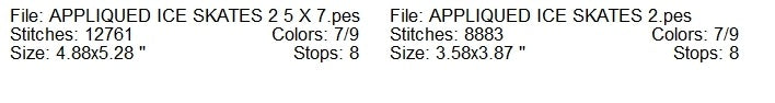 Appliqued ice skates machine embroidery design 2 sizes
