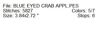 Blue appliqued crab machine embroidery design