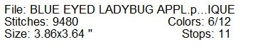 Blue eyed ladybug applique machine embroidery design