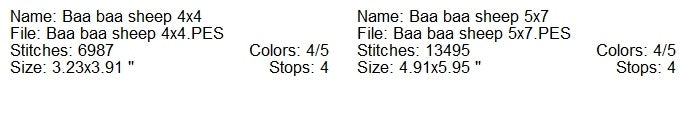 Baa Baa sheep machine embroidery design 2 sizes