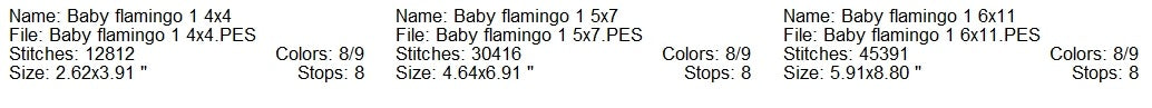Baby flamingo 1 machine embroidery design 3 sizes