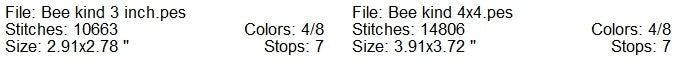 Bee kind machine embroidery design 2 sizes