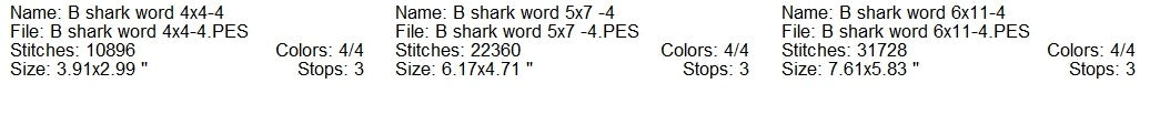 B shark word machine embroidery design 3 sizes