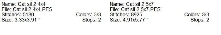Cat sil 2 machine embroidery design 2 sizes