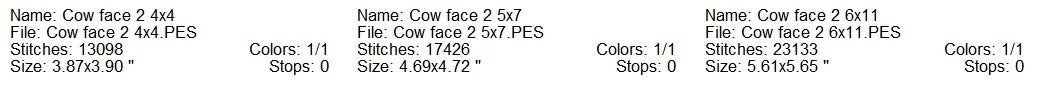 Cow face 2 machine embroidery design 3 sizes
