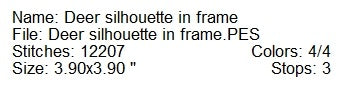 Deer silhouette in frame machine embroidery design