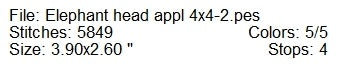 Elephant head applique machine embroidery design