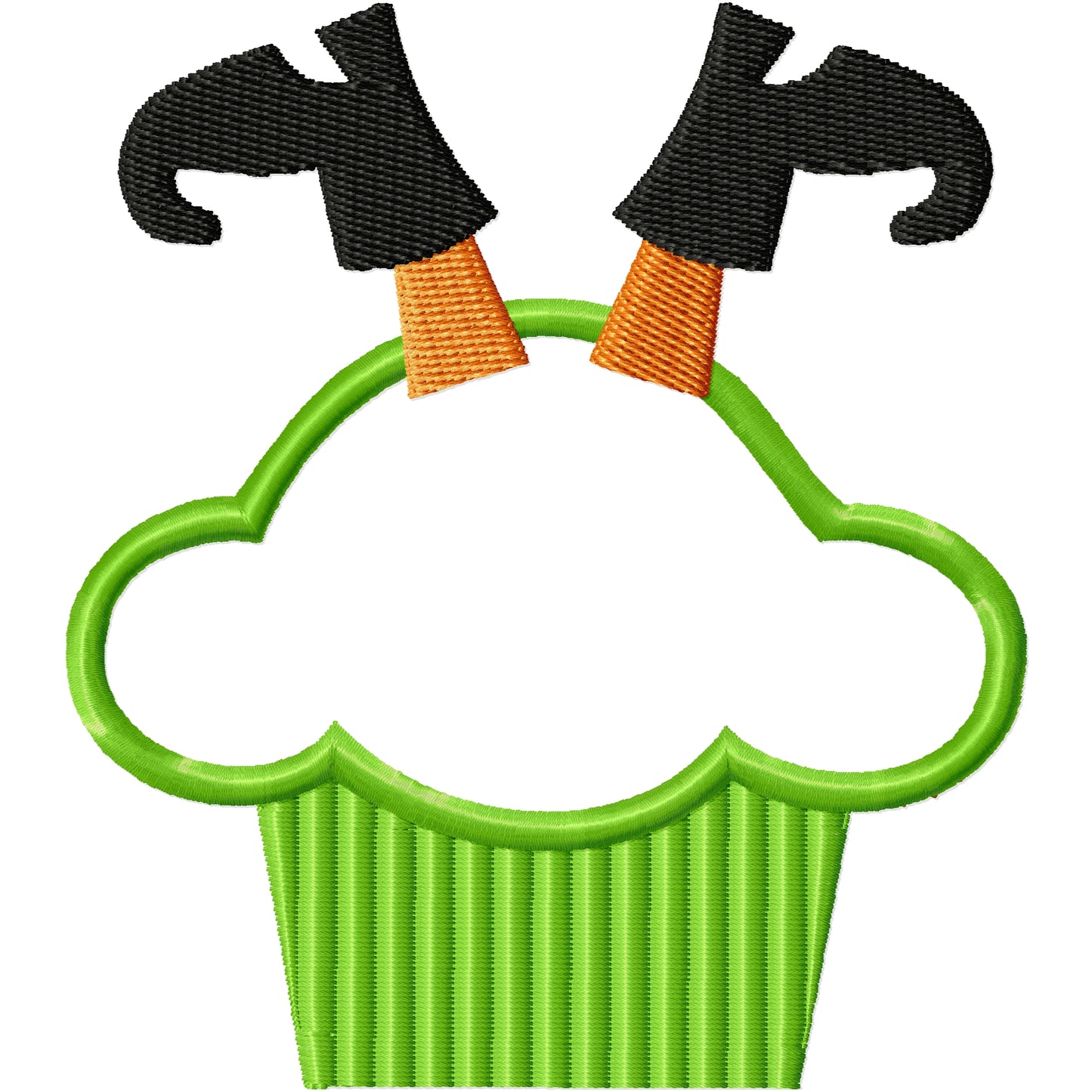 Falling witch Halloween cupcake applique machine embroidery design 2 sizes