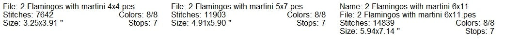 2 Flamingos aside martini machine embroidery design 3 sizes