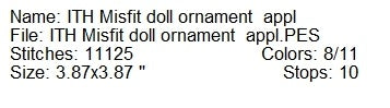 2025 ITH Misfit doll Christmas ornament applique machine embroidery design