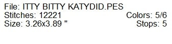 Itty bitty Katydid machine embroidery design
