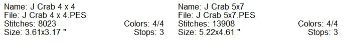 J Crab machine embroidery design 2 sizes