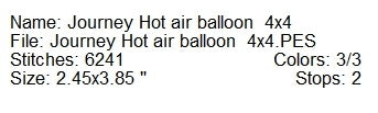 Journey hot air balloon machine embroidery design
