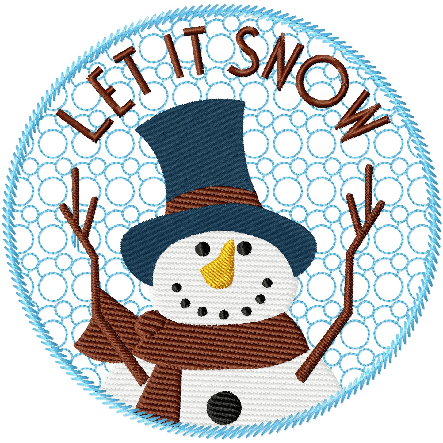 Let it snow snowman in frame machine embroidery design 3 sizes