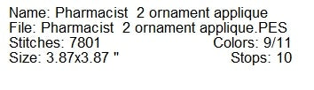 ITH Pharmacist machine embroidery Christmas ornament