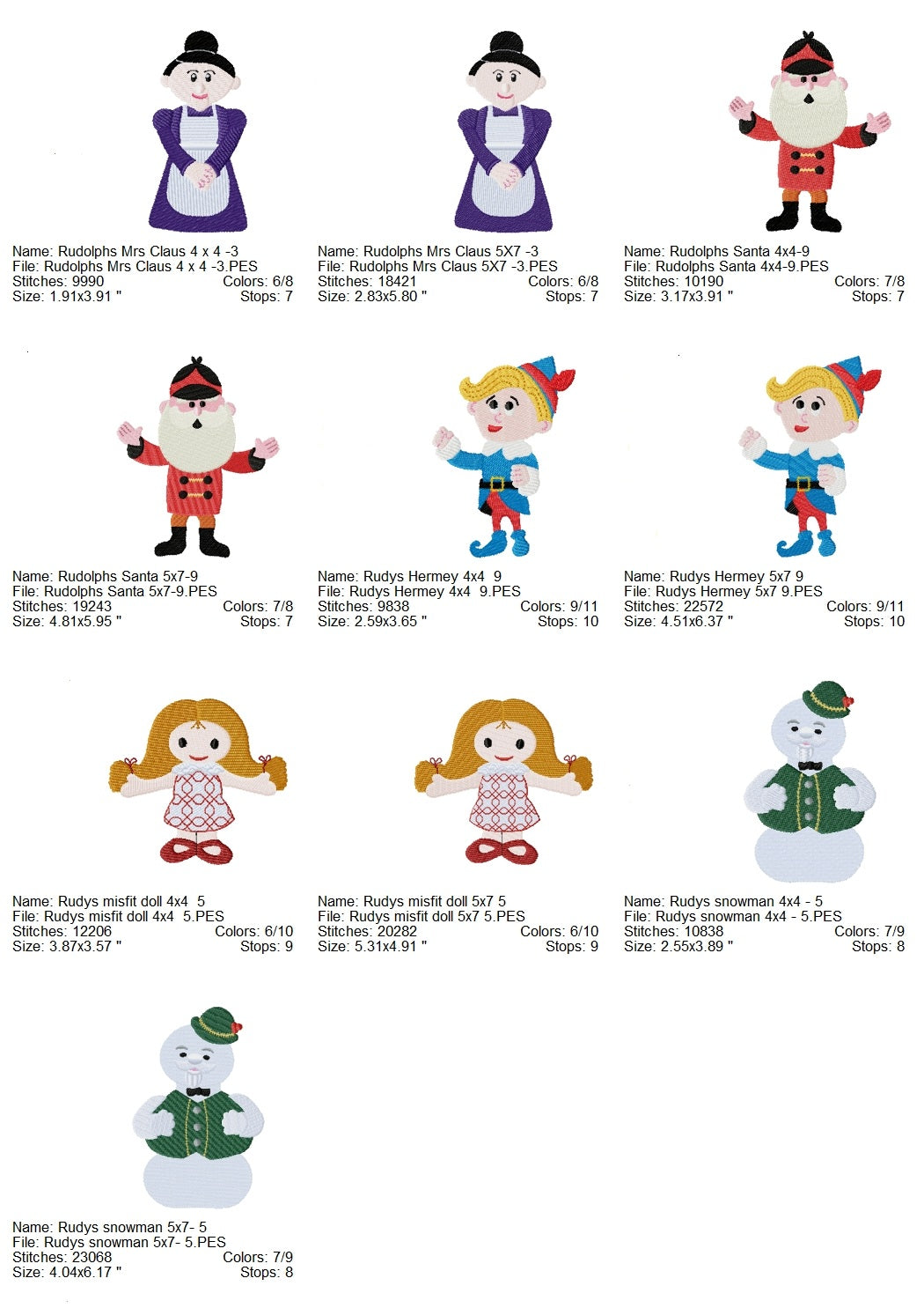 Rudolph and company Christmas machine embroidery design set 2 sizes