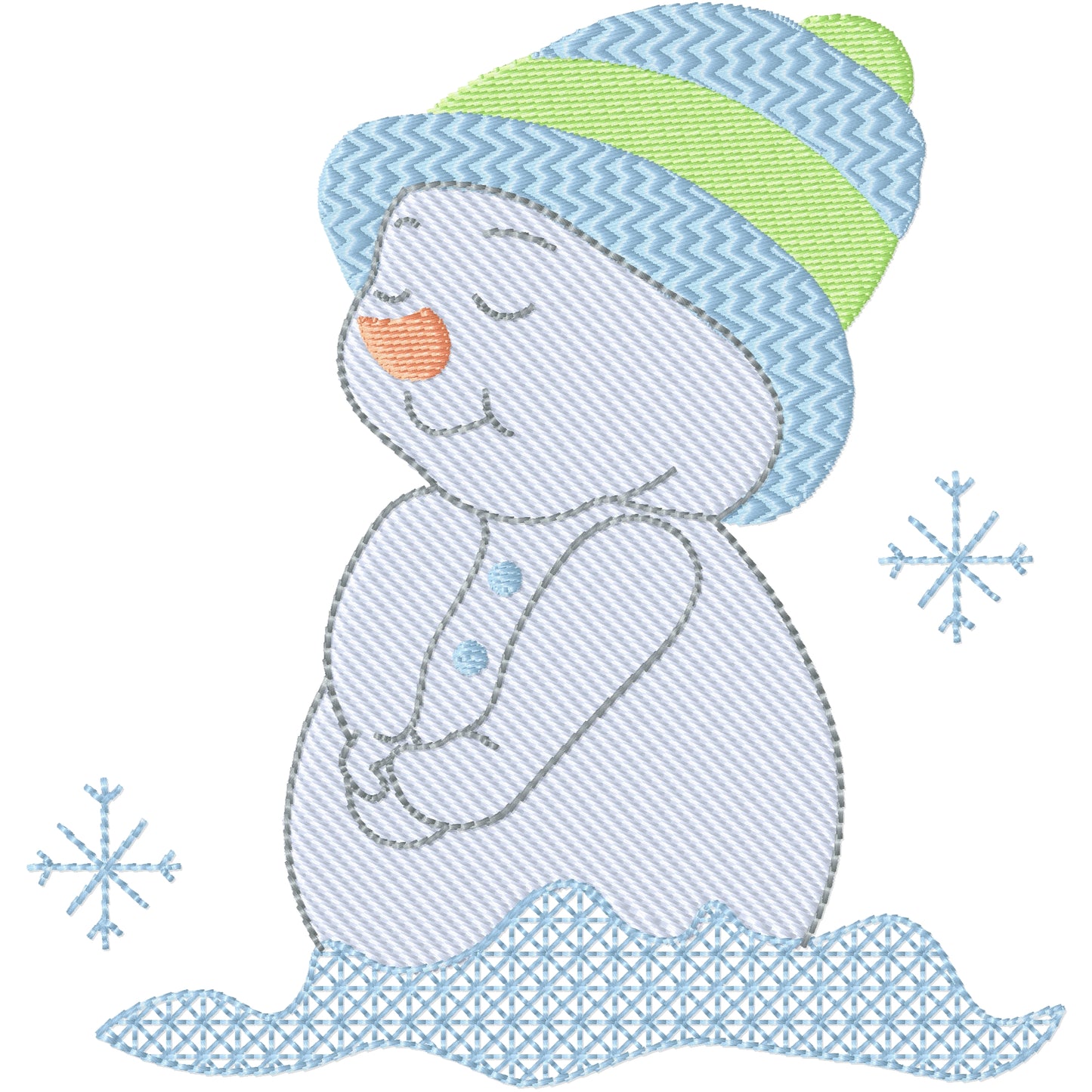 Snowman with snowflakes machine embroidery design 3 sizes