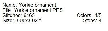 ITH Yorkie canine ornament machine embroidery design