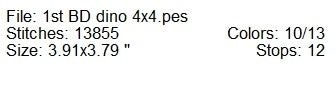 BD Dino machine embroidery design 2 sizes