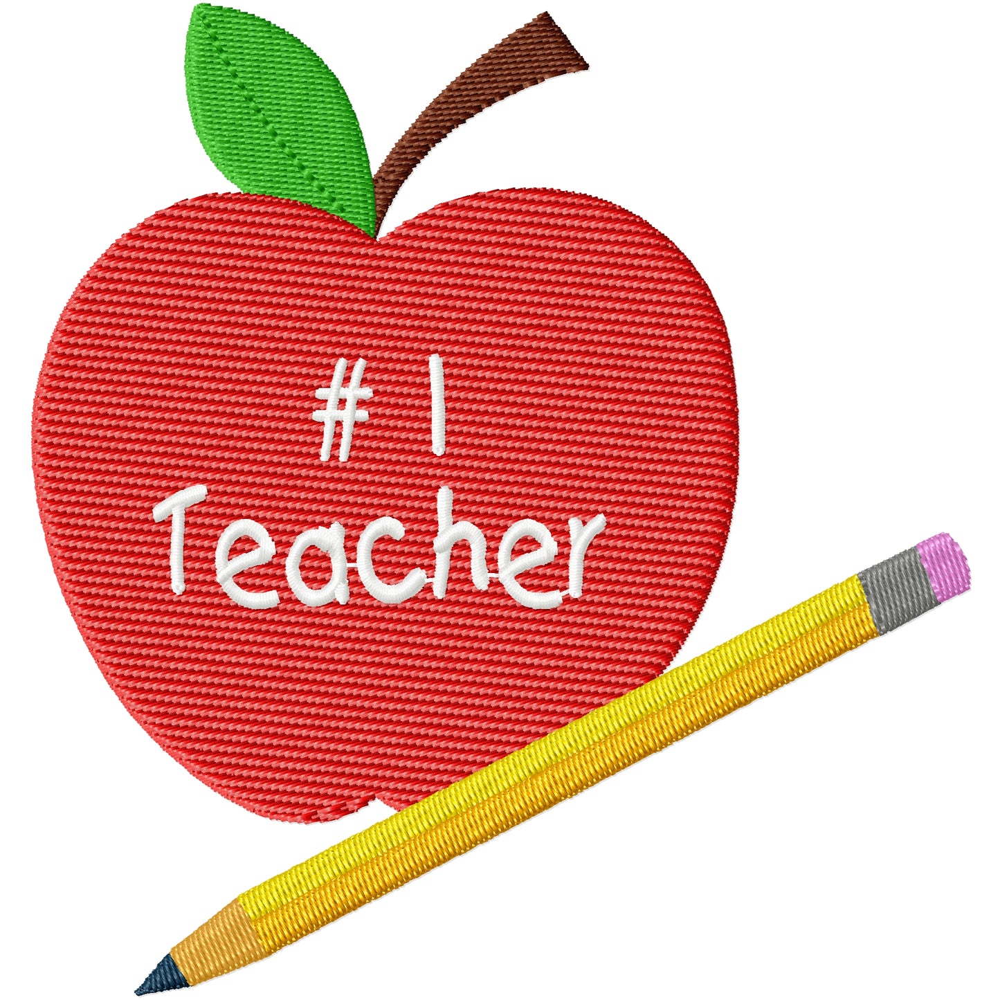 Number 1 teacher with apple and pencil machine embroidery design 2 sizes