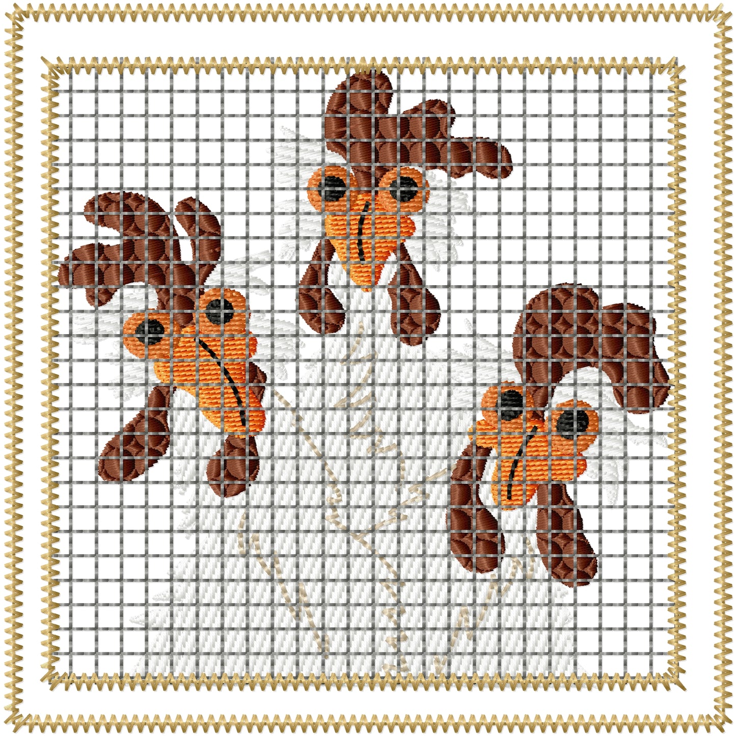 3 Cooped chicks machine embroidery design 2 sizes