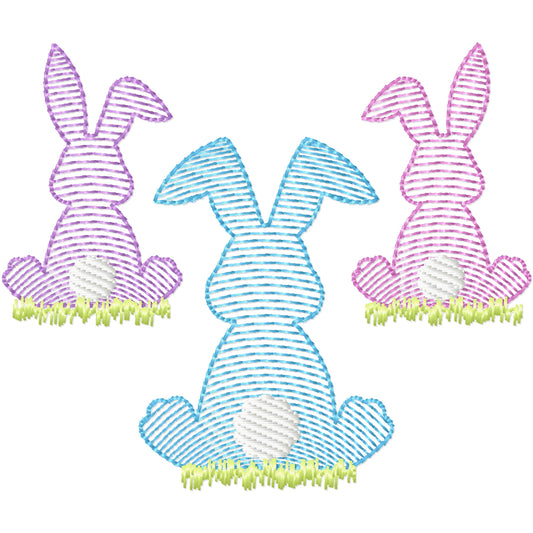 3 lil bunnies gradient fill machine embroidery design 2 sizes