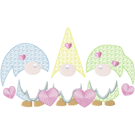 3 Valentine gnomes machine embroidery design 2 sizes