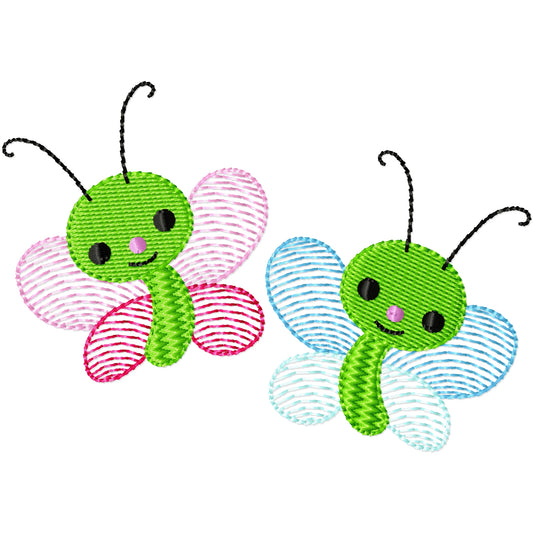 2 Butterflies machine embroidery design 2 sizes