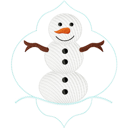 New snowman in frame machine embroidery design 3 sizes