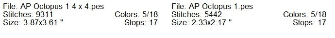 AP octopus machine embroidery design 2 sizes