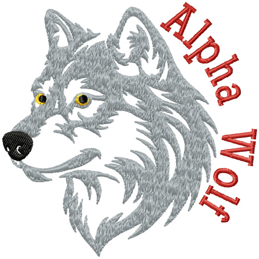 Alpha wolf machine embroidery design
