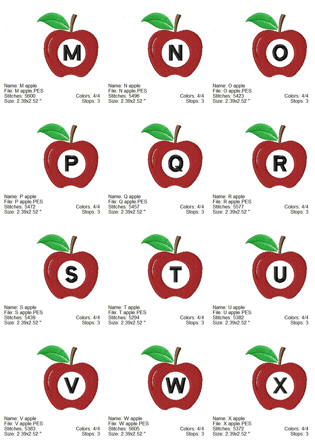 Apple font machine embroidery design set
