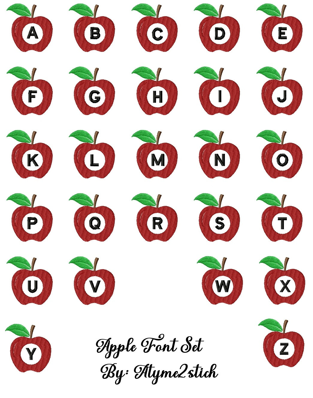 Apple font machine embroidery design set