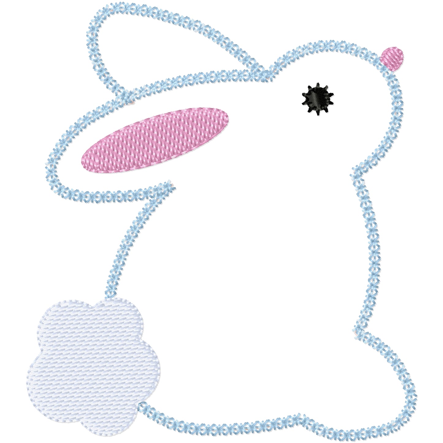 Appliqued blue bunny machine embroidery design