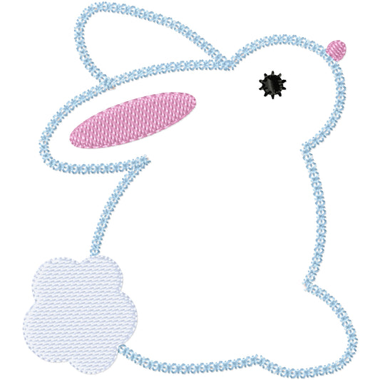 Appliqued blue bunny machine embroidery design