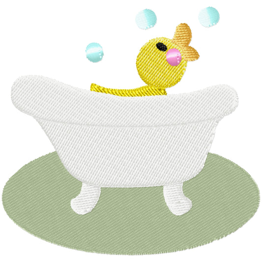 Baby ducky in the tub machine embroidery design