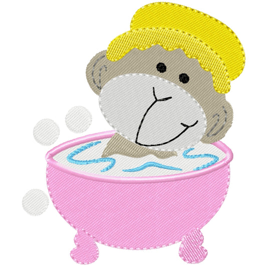 Bath tyme Margaret the monkey machine embroidery design
