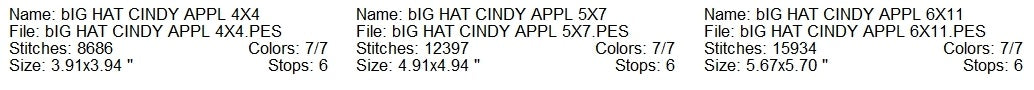 Big hat Cindy applique machine embroidery design 3 sizes