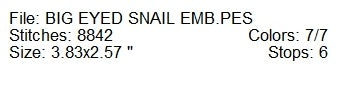 Big eyed snail machine embroidery design