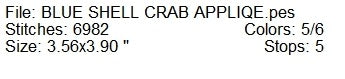 Blue shell crab applique machine embroidery design