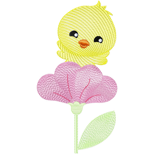 Baby bird on a flower gradient filled machine embroidery design 2 sizes