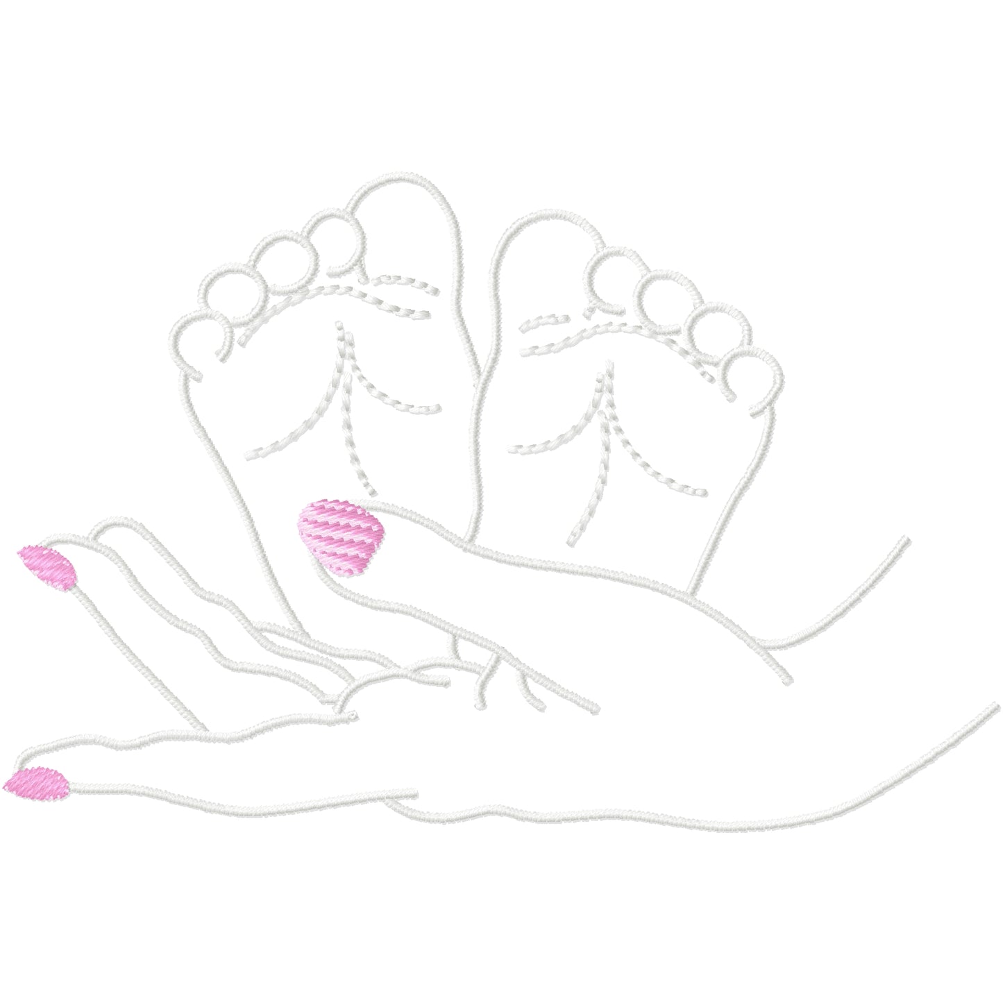 Baby feet mothers hand holding baby feet machine embroidery design  2 sizes
