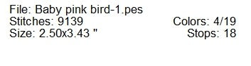 Baby pink bird machine embroidery design
