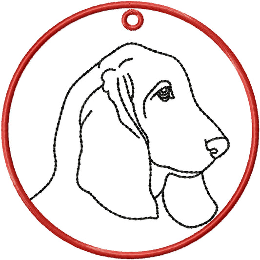 ITH Basset hound canine ornament machine embroidery design