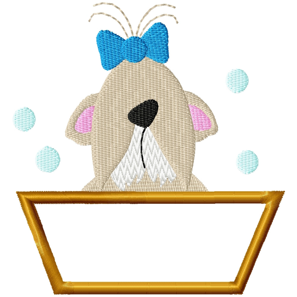 Bathing sheep dog applique machine embroidery design