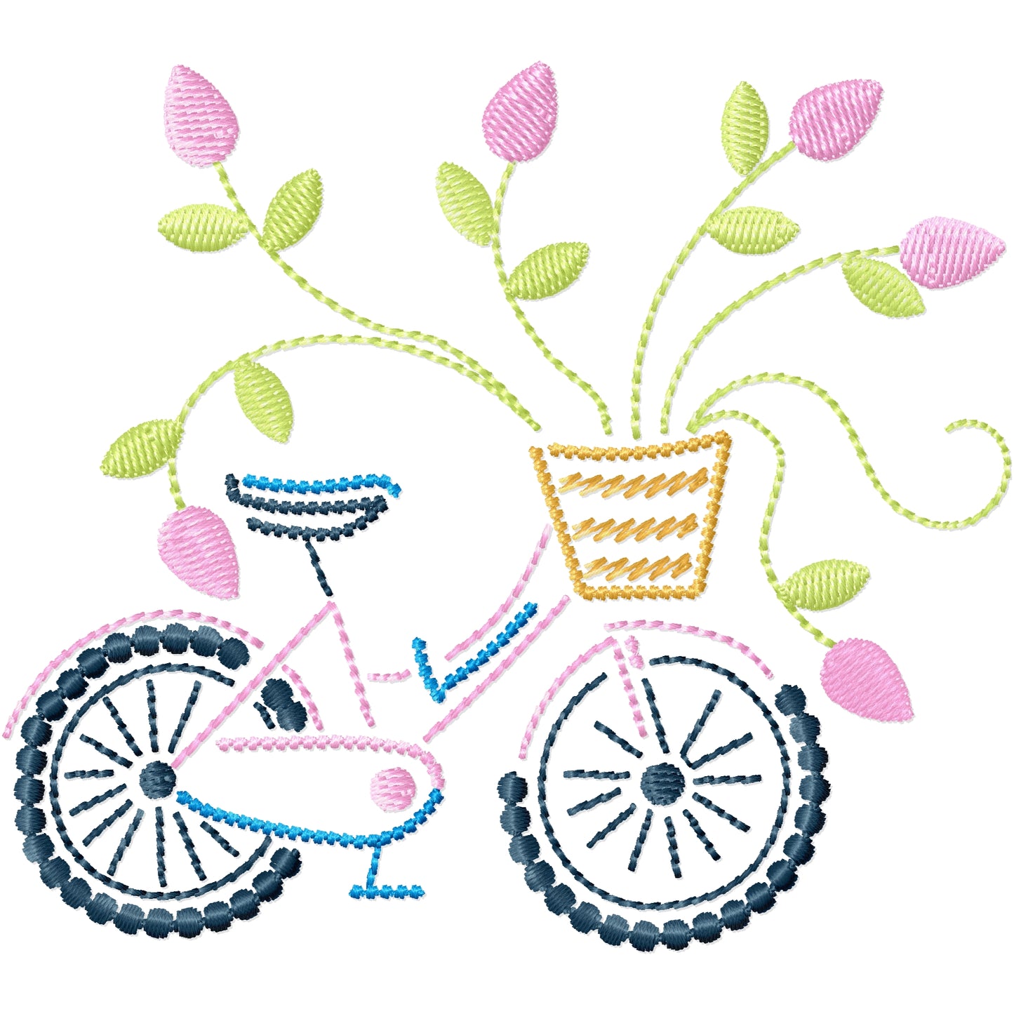 Bike with basket of flowers machine embroidery design 2 sizes