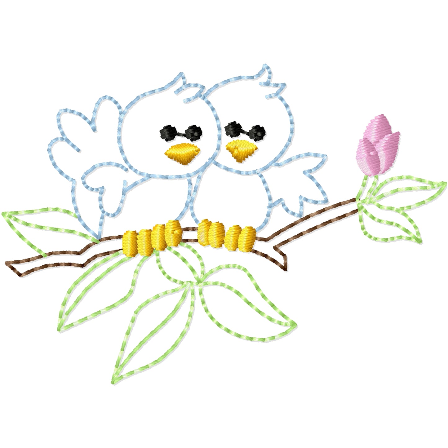 Birdies on a branch machine embroidery design