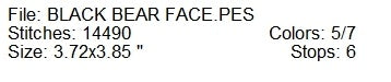 Black bear face machine embroidery design