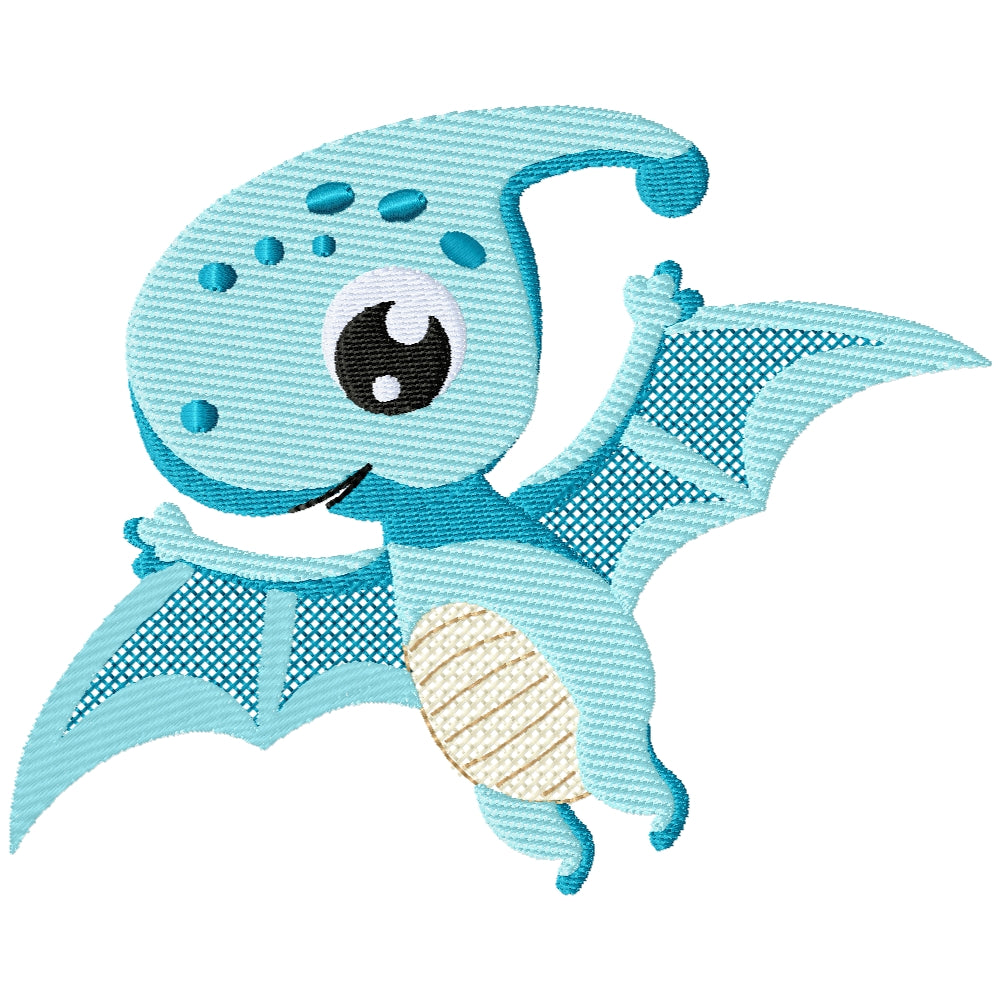 Blue dino 1 machine embroidery design 3 sizes